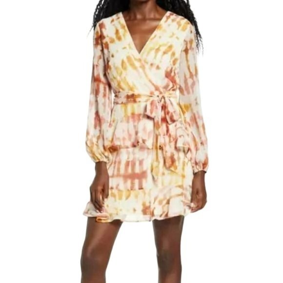 NWT LEITH Tan Faux Wrap Front Mini Dress V-Neck Size XS - Picture 1 of 9
